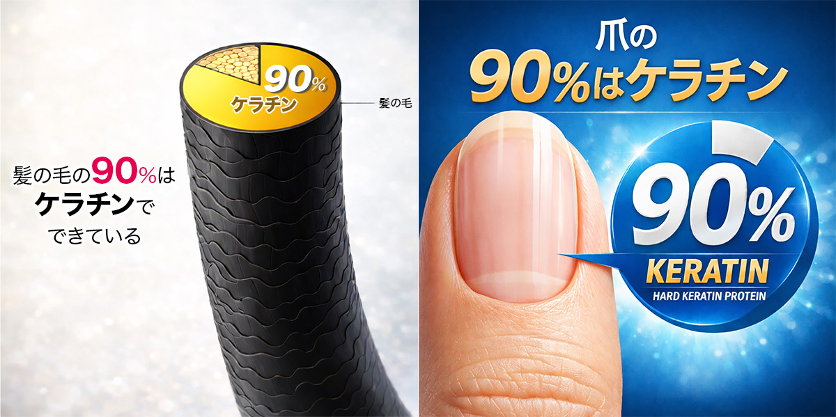 髪の毛と爪の90％以上はケラチン