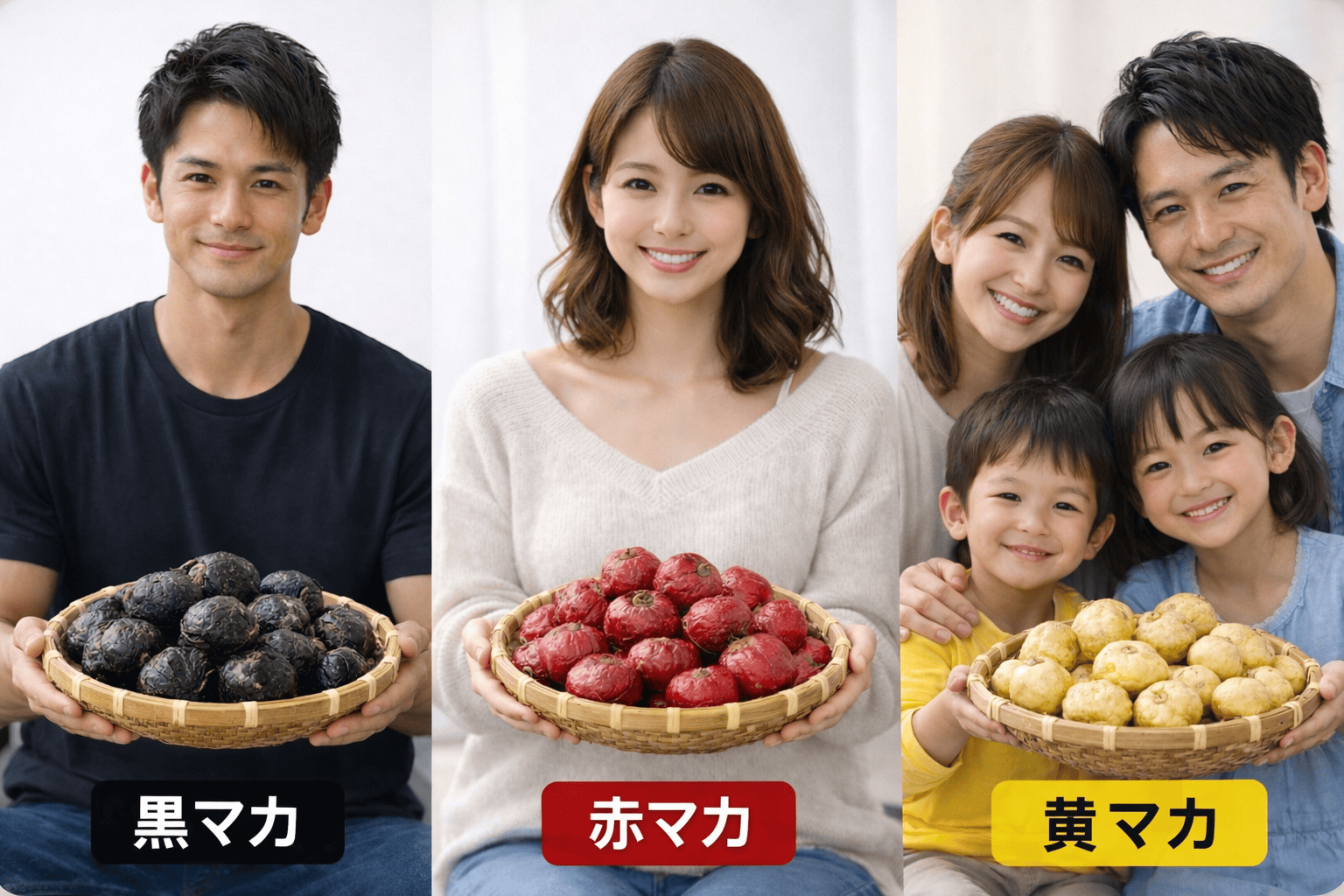 男性には黒マカ、女性には赤マカ、子供は黄色マカ