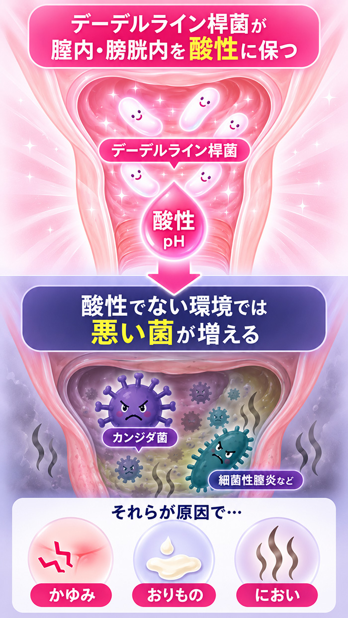 酸性が保たれなくなると「悪い菌」が繁殖。「かゆみ」「おりもの」「におい」の原因に