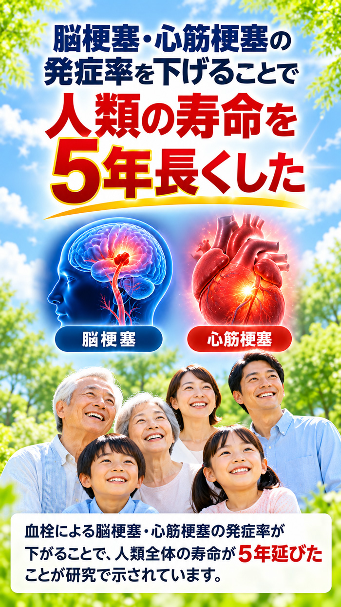 脳梗塞・心筋梗塞の発症率低下で人類の寿命が5年延びた